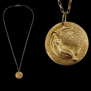 Vintage 1950s Goddess Sitting on Moon Necklace